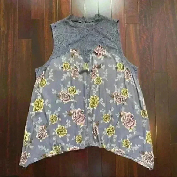 Torrid Blouse Tank Top Sleeveless Lace  Trimmed Tunic Grey Floral Size 4X - Picture 16 of 16
